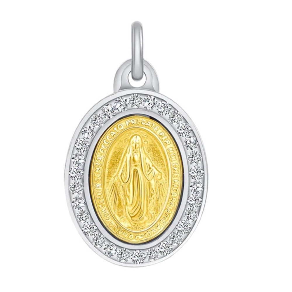 Pack of 4 pcs Silver 925 Yellow Gold Plated 2 Tone Swarovski Virgin Mary Pendant